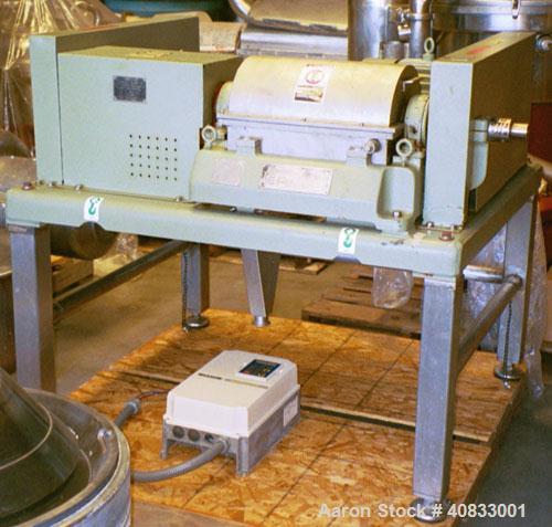Used Decanter

USED SHARPLES P-660 SUPER-D-CANTER CENTRIFUGE, 316 STAINLESS STEEL CONSTRUCTION ON PRODUCT CONTACT AREAS. MAX BOWL SPEED 6000 RPM 2" SINGLE LEAD CONVEYOR WITH WELDED HARDFACING, HOGGED...