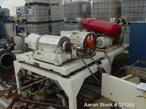 USED: Sharples P-660 Super-D-Canter centrifuge, 316 stainless steel construction on product contact areas. 5 hp main drive, 3 hp back drive, 95:1 gearbox, mounted on table with vibration isolators.