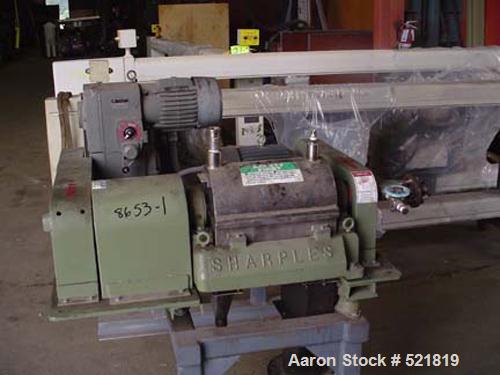 USED: Sharples P-660 Super-D-Canter centrifuge, 316 stainless steelconstruction on product contact areas. Max bowl speed 6000 rpm, hogged-out cake discharge ports, 1,2,3,4 slotted liquid plate dam,ba...