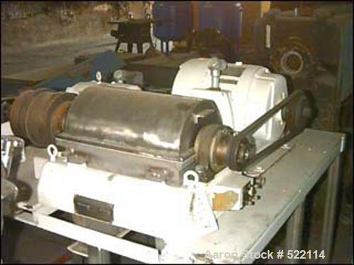 USED: Sharples P-660 Super-D-Canter centrifuge, 316 stainless steel construction on product contact areas. Max bowl speed 6000 rpm, single lead conveyor, hogged out cake discharge ports, 1,2,3,4 slot...