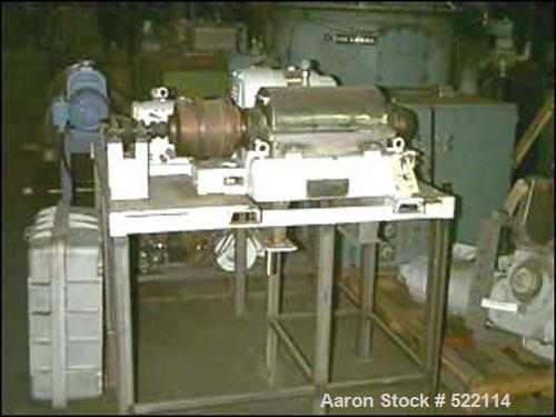 USED: Sharples P-660 Super-D-Canter centrifuge, 316 stainless steel construction on product contact areas. Max bowl speed 6000 rpm, single lead conveyor, hogged out cake discharge ports, 1,2,3,4 slot...