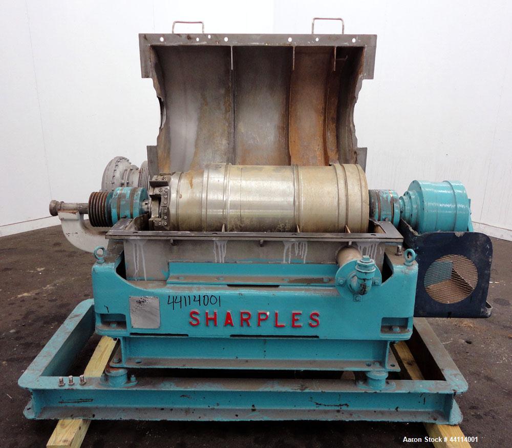 Used Sharples P-3000 Super-D-Canter Centrifuge. 316 Stainless steel construction (product contact areas), maximum bowl speed 3150 rpm, hogged- out cake discharge ports with replaceable wear liners, c...