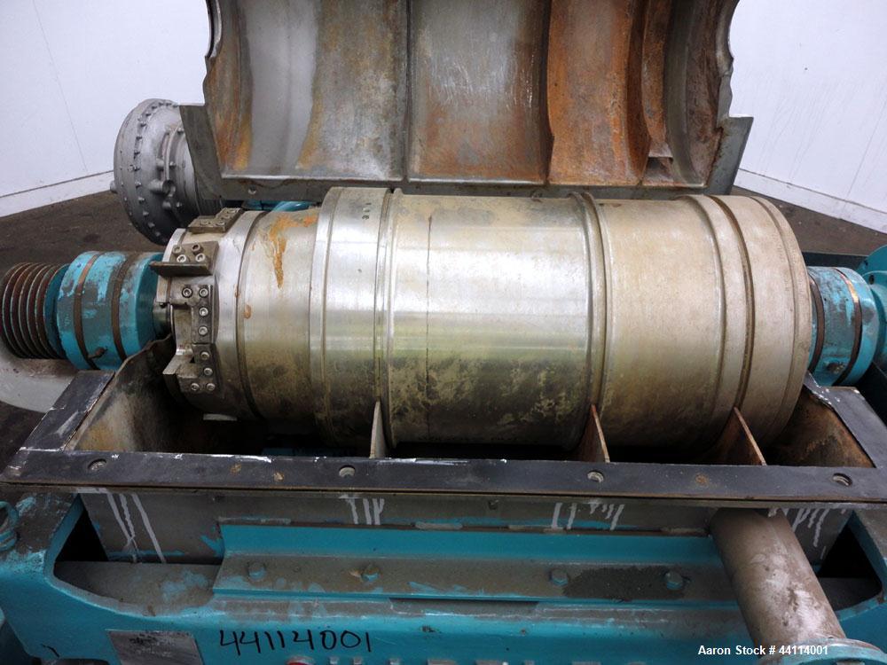 Used Sharples P-3000 Super-D-Canter Centrifuge. 316 Stainless steel construction (product contact areas), maximum bowl speed 3150 rpm, hogged- out cake discharge ports with replaceable wear liners, c...