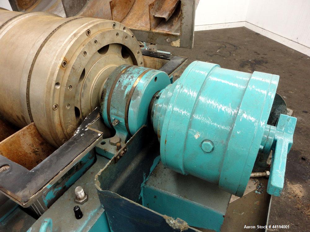 Used Sharples P-3000 Super-D-Canter Centrifuge. 316 Stainless steel construction (product contact areas), maximum bowl speed 3150 rpm, hogged- out cake discharge ports with replaceable wear liners, c...