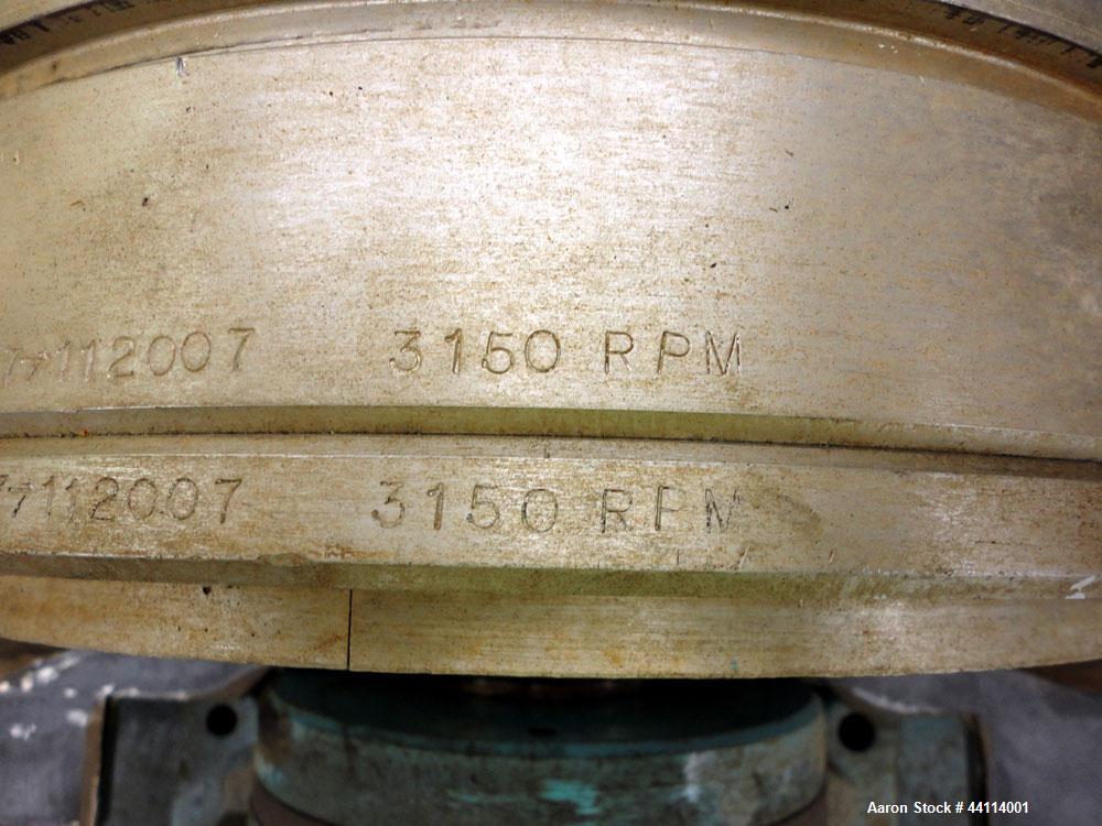 Used Sharples P-3000 Super-D-Canter Centrifuge. 316 Stainless steel construction (product contact areas), maximum bowl speed 3150 rpm, hogged- out cake discharge ports with replaceable wear liners, c...