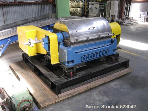 USED: Sharples decanter centrifuge, model P3000, J73-P3000CF 401,type JPSU666-4, 4000 rpm, 22 kw motor, 2.2 kw backdrive, hard facedscroll. Last used in water treatment application.