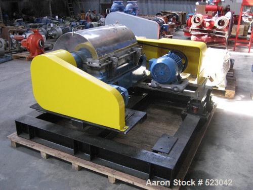 USED: Sharples decanter centrifuge, model P3000, J73-P3000CF 401,type JPSU666-4, 4000 rpm, 22 kw motor, 2.2 kw backdrive, hard facedscroll. Last used in water treatment application.