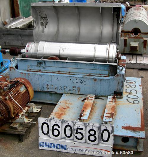 USED: Sharples P3400 Super-D-Canter centrifuge, 316 stainless steel construction on product contact areas. Max bowl speed 4000 rpm, 4.25" single lead conveyor with welded hardfacing wear protection, ...