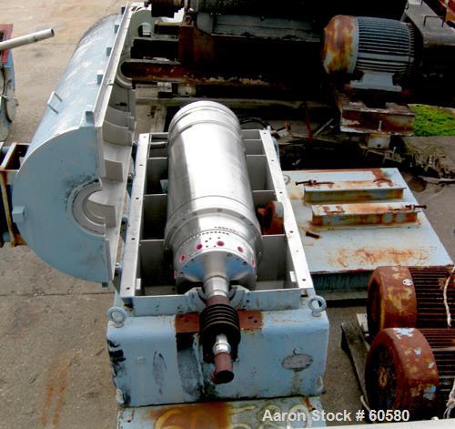 USED: Sharples P3400 Super-D-Canter centrifuge, 316 stainless steel construction on product contact areas. Max bowl speed 4000 rpm, 4.25" single lead conveyor with welded hardfacing wear protection, ...