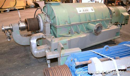 Used Sharples P-5000 Super-D-Canter Centrifuge. 2205 Stainless steel construction (product contact areas), maximum bowl speed 3000 rpm, 360 degree solids discharge ports with sintered tungsten carbid...