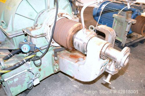 Used Sharples P-5000 Super-D-Canter Centrifuge. 2205 Stainless steel construction (product contact areas), maximum bowl speed 3000 rpm, 360 degree solids discharge ports with sintered tungsten carbid...