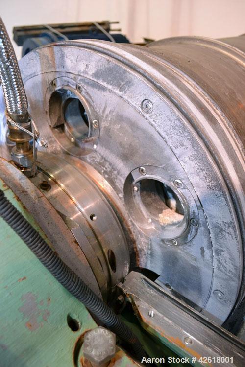 Used Sharples P-5000 Super-D-Canter Centrifuge. 2205 Stainless steel construction (product contact areas), maximum bowl speed 3000 rpm, 360 degree solids discharge ports with sintered tungsten carbid...