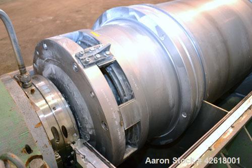 Used Sharples P-5000 Super-D-Canter Centrifuge. 2205 Stainless steel construction (product contact areas), maximum bowl speed 3000 rpm, 360 degree solids discharge ports with sintered tungsten carbid...