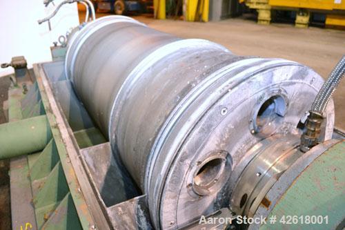 Used Sharples P-5000 Super-D-Canter Centrifuge. 2205 Stainless steel construction (product contact areas), maximum bowl speed 3000 rpm, 360 degree solids discharge ports with sintered tungsten carbid...