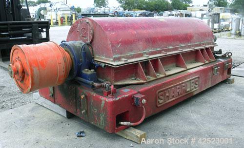 Used Sharples P-5400 Super-D-Canter Centrifuge, 316/317 stainless steel construction on product contact areas, maximum bowl speed 3000 rpm, 8.5" single lead conveyor with sintered tuingsten carbide w...