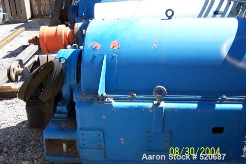 USED: Sharples PC-81000 Super-D-Canter centrifuge, stainless steelconstruction. Max bowl speed 2300 rpm, single lead conveyor, liquidplate dams, 98:1 gearbox, base, casing, feed tube.