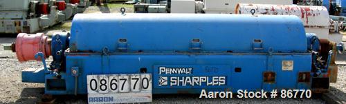 USED: Sharples PC-81000 Super-D-Canter centrifuge, 304 stainless steel construction on product contact areas. Max bowl speed 2300 rpm, 8" single lead conveyor with tiles, 360 discharge with STC liner...