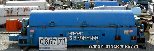 USED: Sharples PC-81000 Super-D-Canter centrifuge, 304 stainless steel construction on product contact areas. Max bowl speed 2300 rpm, 8" single lead conveyor with tiles, 360 discharge with STC liner...