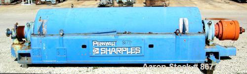 USED: Sharples PC-81000 Super-D-Canter centrifuge, 304 stainless steel construction on product contact areas. Max bowl speed 2300 rpm, 8" single lead conveyor with tiles, 360 discharge with STC liner...