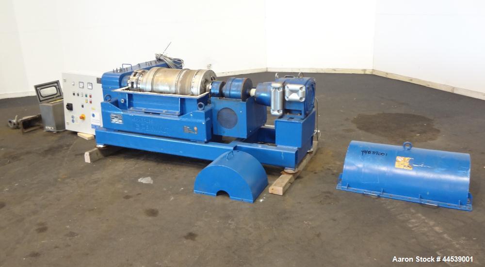 Used Sharples PM-20000 Super-D-Canter Centrifuge. 316 Stainless steel construction (product contact areas), maximum bowl speed 3250 rpm, discharge ports with wear liners, 4.25" single lead conveyor w...