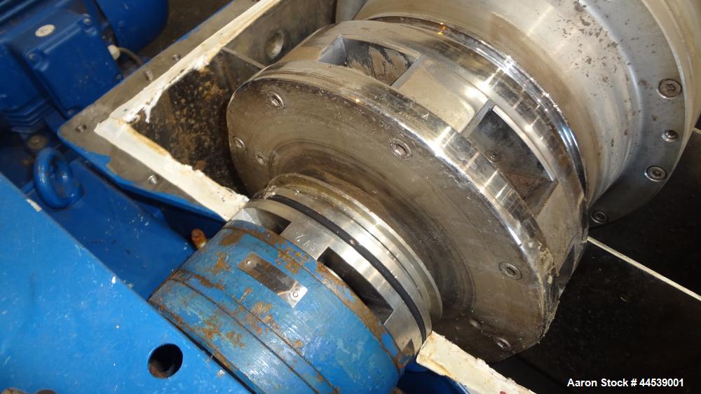 Used Sharples PM-20000 Super-D-Canter Centrifuge. 316 Stainless steel construction (product contact areas), maximum bowl speed 3250 rpm, discharge ports with wear liners, 4.25" single lead conveyor w...