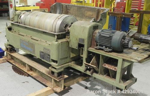 Used Sharples PM-35000 Super-D-Canter Centrifuge, Type PR392-485448, 316 Stainless Steel Construction (Product Contact Areas). Max bowl speed 3250 RPM, base, casing w/fiberglass top cover, gearbox. 7...