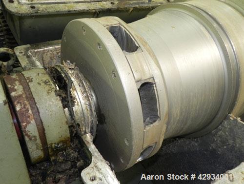 Used Sharples PM-35000 Super-D-Canter Centrifuge, Type PR392-485448, 316 Stainless Steel Construction (Product Contact Areas). Max bowl speed 3250 RPM, base, casing w/fiberglass top cover, gearbox. 7...