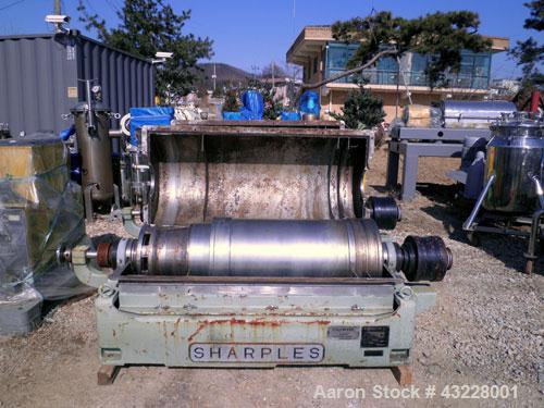 Used Sharples PM-35000 Super-D-Canter Centrifuge. 304 Stainless steel construction (product contact areas), maximum bowl speed 2970 rpm, 5.5" single lead conveyor w/sintered tungsten carbide wear pro...
