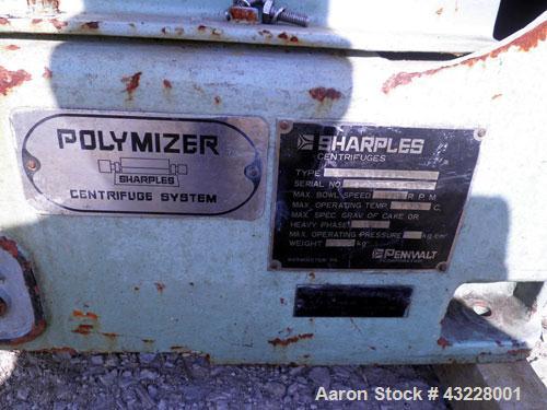 Used Sharples PM-35000 Super-D-Canter Centrifuge. 304 Stainless steel construction (product contact areas), maximum bowl speed 2970 rpm, 5.5" single lead conveyor w/sintered tungsten carbide wear pro...