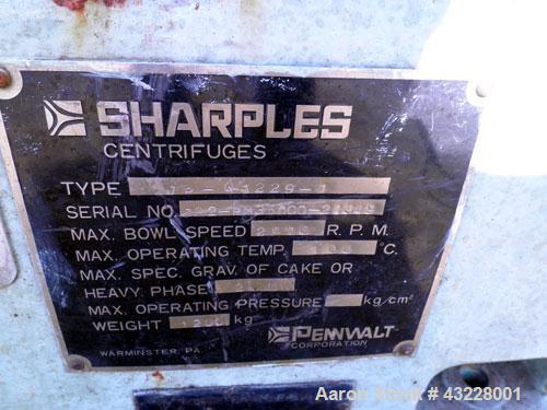 Used Sharples PM-35000 Super-D-Canter Centrifuge. 304 Stainless steel construction (product contact areas), maximum bowl speed 2970 rpm, 5.5" single lead conveyor w/sintered tungsten carbide wear pro...