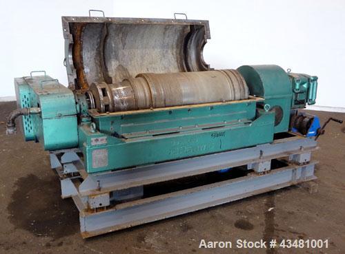Used Sharples PM-35000 Super-D-Canter Centrifuge. 316 Stainless steel construction on product contact areas. Maximum bowl speed 3150 rpm, 360 degree solids discharge ports with sintered tungsten wear...