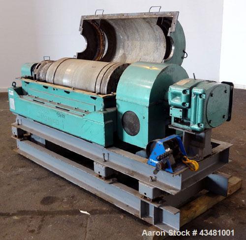 Used Sharples PM-35000 Super-D-Canter Centrifuge. 316 Stainless steel construction on product contact areas. Maximum bowl speed 3150 rpm, 360 degree solids discharge ports with sintered tungsten wear...