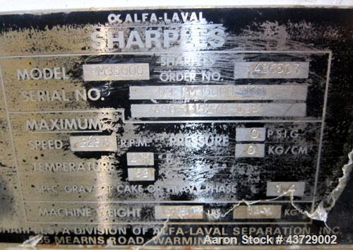 Used Sharples PM-35000 Super-D-Canter Centrifuge. 316 Stainless steel construction (Product contact areas),3250 RPM, 5.5” single lead conveyor with sintered tungsten carbide wear protection, 360 degr...