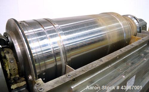 Used Sharples PM-35000 "Semi-Sanitary" Super-D-Canter Centrifuge. 2205 Duplex stainless steel (same as 317 ss) construction product contact areas. Maximum bowl speed 3600 rpm, 5-1/2" single lead conv...
