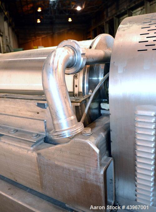 Used Sharples PM-35000 "Semi-Sanitary" Super-D-Canter Centrifuge. 2205 Duplex stainless steel (same as 317 ss) construction product contact areas. Maximum bowl speed 3600 rpm, 5-1/2" single lead conv...