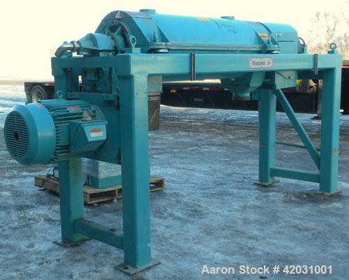 Used Sharples PM-38000 Super-D-Canter Centrifuge, 316 Stainless Steel Construction On Product Contact Areas. Maximum bowl speed 4000 RPM, 110 MM single lead conveyor with STC tiles, single row lined ...