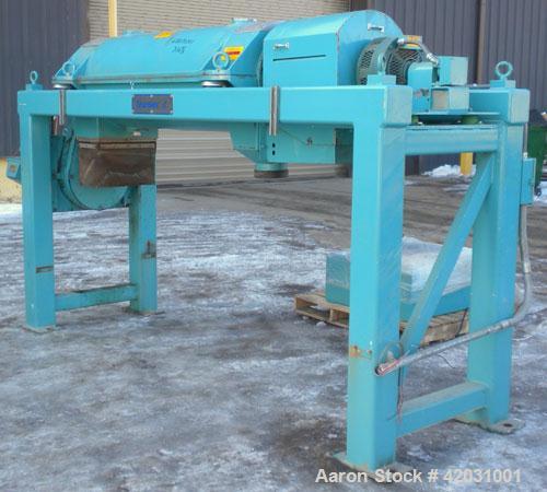 Used Sharples PM-38000 Super-D-Canter Centrifuge, 316 Stainless Steel Construction On Product Contact Areas. Maximum bowl speed 4000 RPM, 110 MM single lead conveyor with STC tiles, single row lined ...