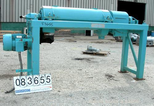 USED: Sharples PM38000 Super-D-Canter centrifuge, 316 stainless steel construction on product contact areas. Max bowl speed 4000 rpm, single lead conveyor, single row lined cake discharge, liquid pla...