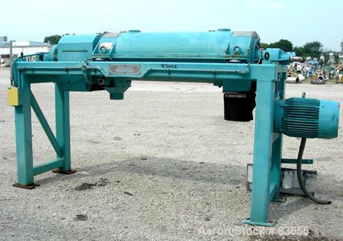 USED: Sharples PM38000 Super-D-Canter centrifuge, 316 stainless steel construction on product contact areas. Max bowl speed 4000 rpm, single lead conveyor, single row lined cake discharge, liquid pla...