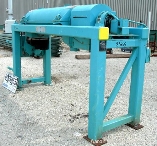 USED: Sharples PM38000 Super-D-Canter centrifuge, 316 stainless steel construction on product contact areas. Max bowl speed 4000 rpm, single lead conveyor, single row lined cake discharge, liquid pla...