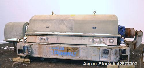 Used Sharples PM-75000 Super-D-Canter Centrifuge. 316/317 Stainless steel construction on product contact areas. Maximum bowl speed 2600 rpm, 360 degree solid discharge ports with STC liners, 10" sin...