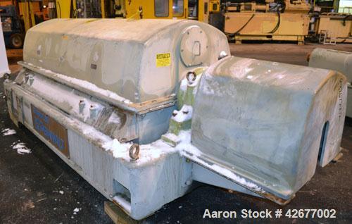 Used Sharples PM-75000 Super-D-Canter Centrifuge. 316/317 Stainless steel construction on product contact areas. Maximum bowl speed 2600 rpm, 360 degree solid discharge ports with STC liners, 10" sin...