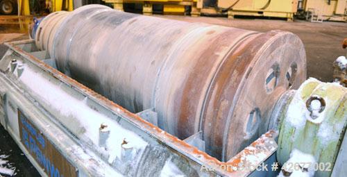 Used Sharples PM-75000 Super-D-Canter Centrifuge. 316/317 Stainless steel construction on product contact areas. Maximum bowl speed 2600 rpm, 360 degree solid discharge ports with STC liners, 10" sin...