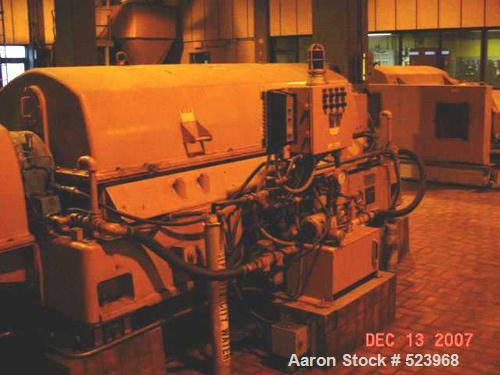 USED: Sharples PM-75000 Super-D-Canter centrifuge. 316/317 stainless steel construction on product contact areas, max bowl speed 2500 rpm, single lead conveyor with sintered tungsten carbide wear pro...