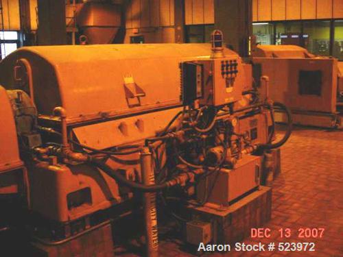 USED: Sharples PM-75000 Super-D-Canter centrifuge. 316/317 stainless steel construction on product contact areas, max bowl speed 2500 rpm, single lead conveyor with sintered tungsten carbide wear pro...