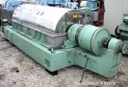 USED: Tomoe/Sharples PM-75000 Super-D-Canter centrifuge, 316 stainless steel construction on product contact areas. Max bowl speed 2700 rpm, 10" single lead conveyor with sintered tungsten carbide we...