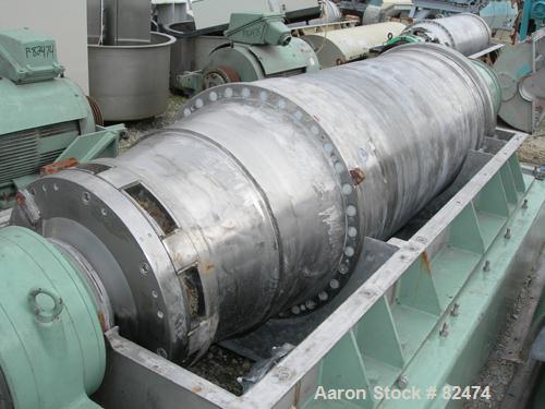 USED: Tomoe/Sharples PM-75000 Super-D-Canter centrifuge, 316 stainless steel construction on product contact areas. Max bowl speed 2700 rpm, 10" single lead conveyor with sintered tungsten carbide we...