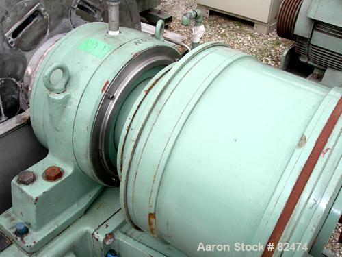USED: Tomoe/Sharples PM-75000 Super-D-Canter centrifuge, 316 stainless steel construction on product contact areas. Max bowl speed 2700 rpm, 10" single lead conveyor with sintered tungsten carbide we...