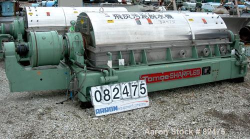 USED: Tomoe/Sharples PM-75000 Super-D-Canter centrifuge, 316 stainless steel construction on product contact areas. Max bowl speed 2700 rpm, 10" single lead conveyor with sintered tungsten carbide we...