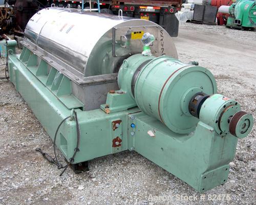 USED: Tomoe/Sharples PM-75000 Super-D-Canter centrifuge, 316 stainless steel construction on product contact areas. Max bowl speed 2700 rpm, 10" single lead conveyor with sintered tungsten carbide we...
